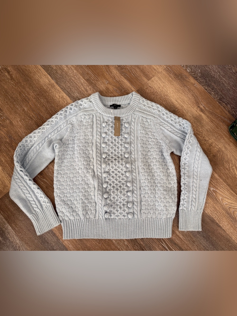 NWT J. Crew Light Blue Cable Bobble Crewneck Sweater